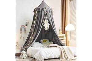 Kertnic Decor Canopy for Kids Bed, Soft Smooth Playing Tent Canopy Girls Room Decoration Princess Castle, Dreamy Mosquito Net Bedding, Children Reading Nook Canopies in Home (Gray)