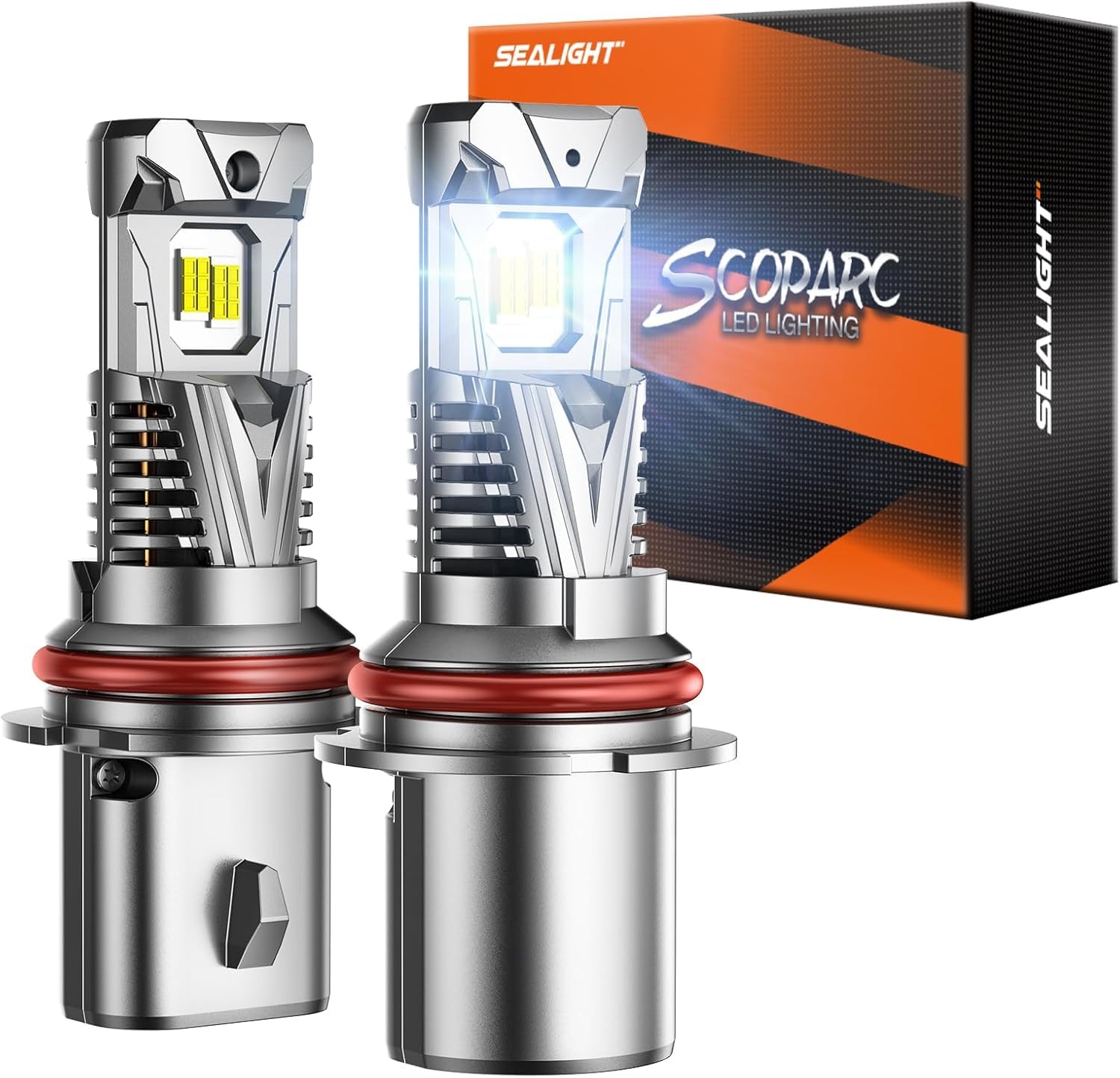 Photo 1 of SEALIGHT 9004 Headlight Bulb, 60000LM 900% Super Brighter, With 25000RPM Powerful Cooling Fan, 6500K Hi/Low Beam, 10 Years Lifespan Pack of 2
