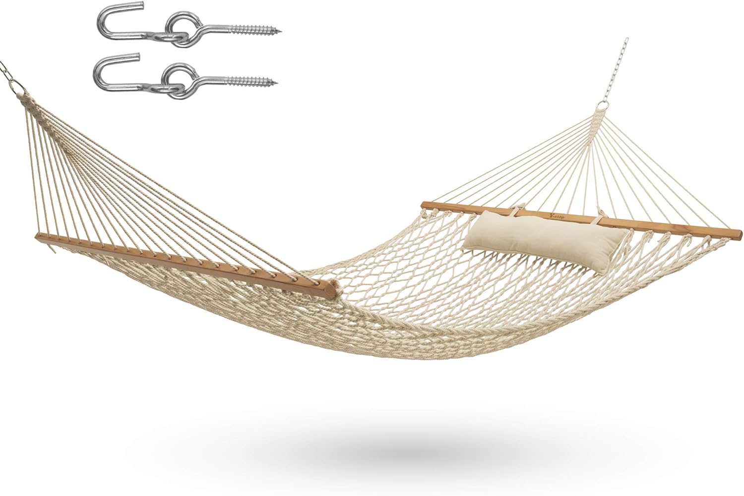 Y- STOP 13.2FT Hammocks,Traditional Cotton Rope Hammock with Chains and Hooks for Outdoor,Indoor,Patio Yard,Double Solid Wood,for Two Person,Max 440 Lbs(Natural): Kitchen & Dining