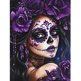 DIY Black and Purple Sugar Skull Girl Diamond Painting 12x16 Inch, Full Round Drill Kits Mosaic Art for Adults Relax & Home Wall Decor Festival Gift 315