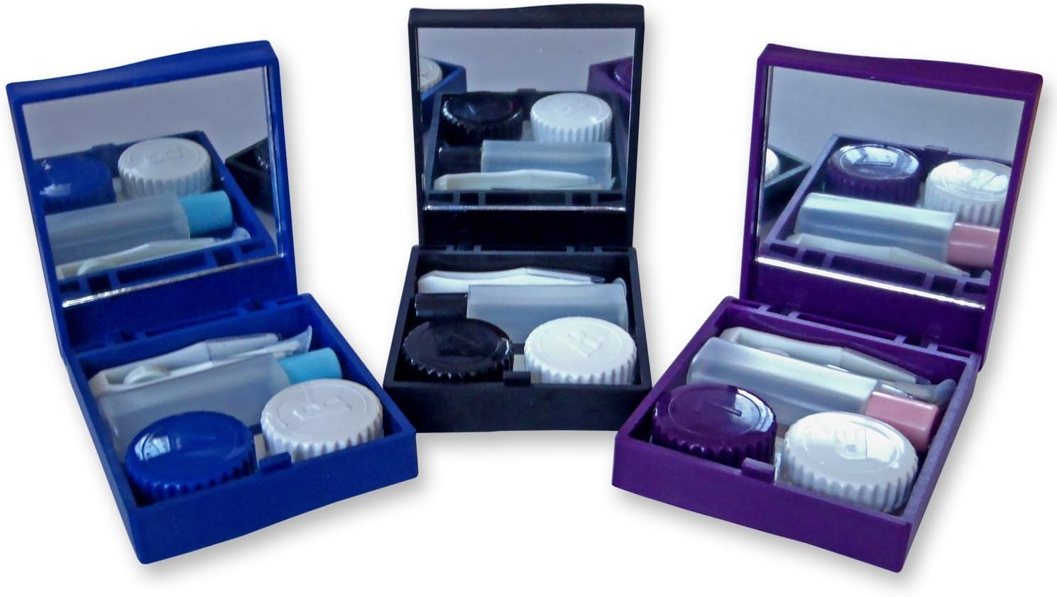 Contact Lens Travel Kit Case ~ Mirror Tweezers & Solution Storage Set for Lenses (Purple)