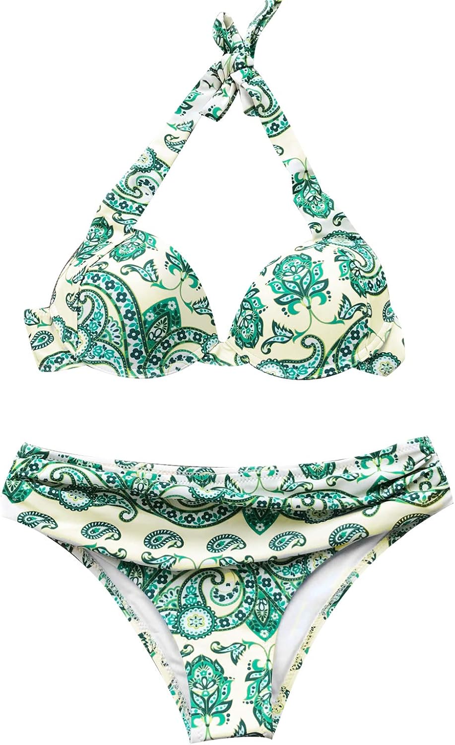 CUPSHE Women's Green Paisley Halter Bikini with Moulded