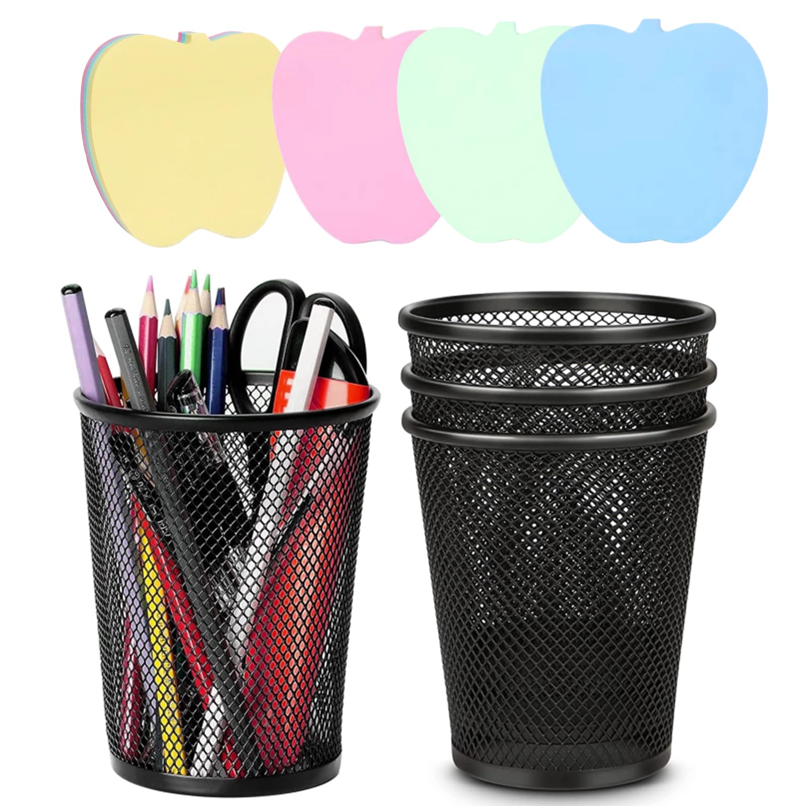 DWPVT 4 Packs Pen Holders, Mesh Pencil Holder Metal Pen Cup Black for Desk, Multifunctional Organizer for Office School Home Makeup Brush，Pencil Cup for Pen