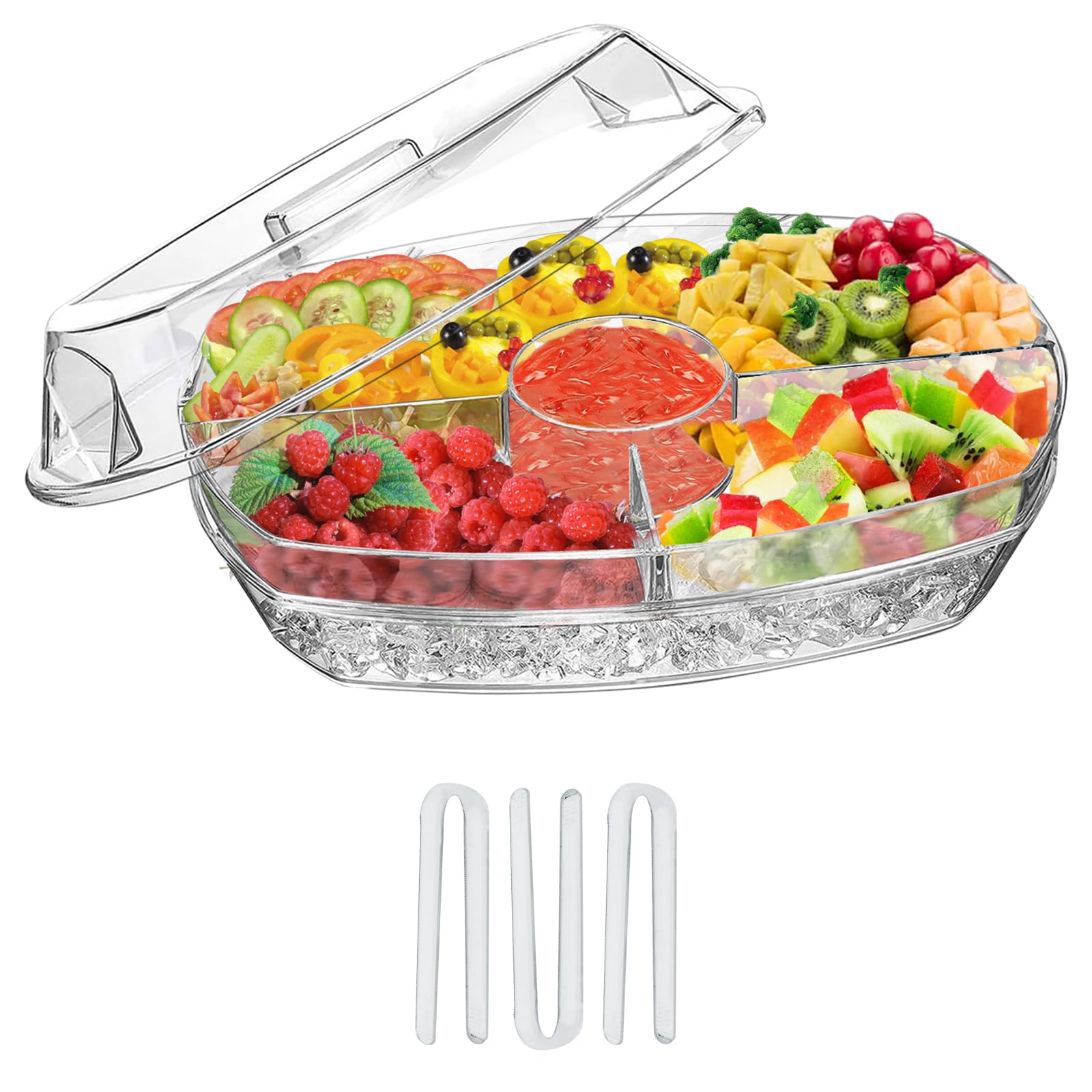 Photo 1 of Serving Tray on Ice,Chilled Serving Tray,Serving Trays That Keep Food Cold,Kitchen Chilled Food Bowl with Compartment and Lids for Shrimp, Fruits, Vegetables, Salads