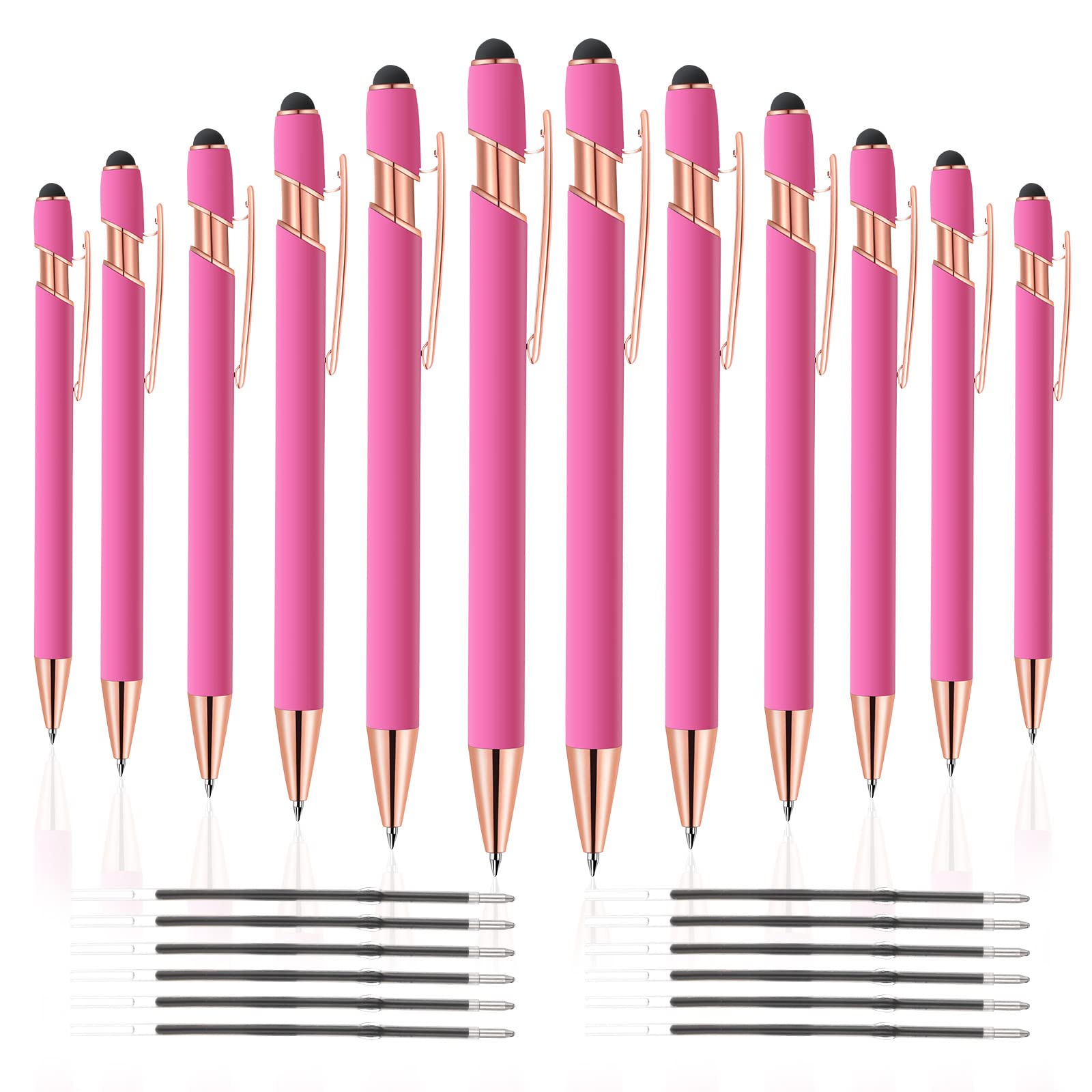 12 PCS 2 in 1 Stylus Ballpoint Pens,Pen with Stylus Tips, 1.0 mm Black Ink Metal Pen Stylus Pen for Touch Screens (Rose Gold & Pink)