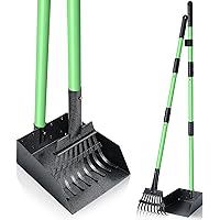 REAPALOT Dog Pooper Scooper, Heavy Duty Metal Tray and Rake Set, Stainless Steel Long Handle Dog Poop Scooper for Large Mediu