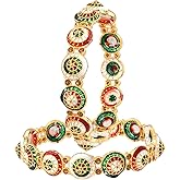 Jewar Mandi Bangles Set 2 Piece Pearl Polki Ad Cz Handmade Multi Color Meena Work Gold Plated Color Stones Traditional Indian Bracelet For Women