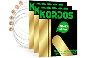 KORDOS Classical Guitar Strings Nylon, Vacuum-sealed Long-lasting, 85/15 Bronze, Normal Tension, Tie Ends, Light Gauge, 28-43, 3-Pack