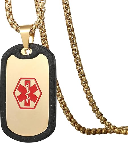 Amazon Flongo 無料刻印 Dogtag ドッグタグ ネックレス ペンダント 迷子札 ネーム入れ 医療マーク 個性 ファション メンズ レディース 男女用 誕生日 記念日 クリスマス プレゼント ゴールド ネックレス 通販