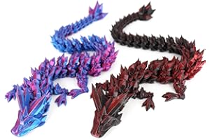 ACOCOFE 16" 3D Printed Dragon, Articulated Dragon, Mystery Crystal Dragon,Large Home Office Decor Fidget Toys Executive Desktop Surprise Animals Toy (BlackRed+Laser Purple)