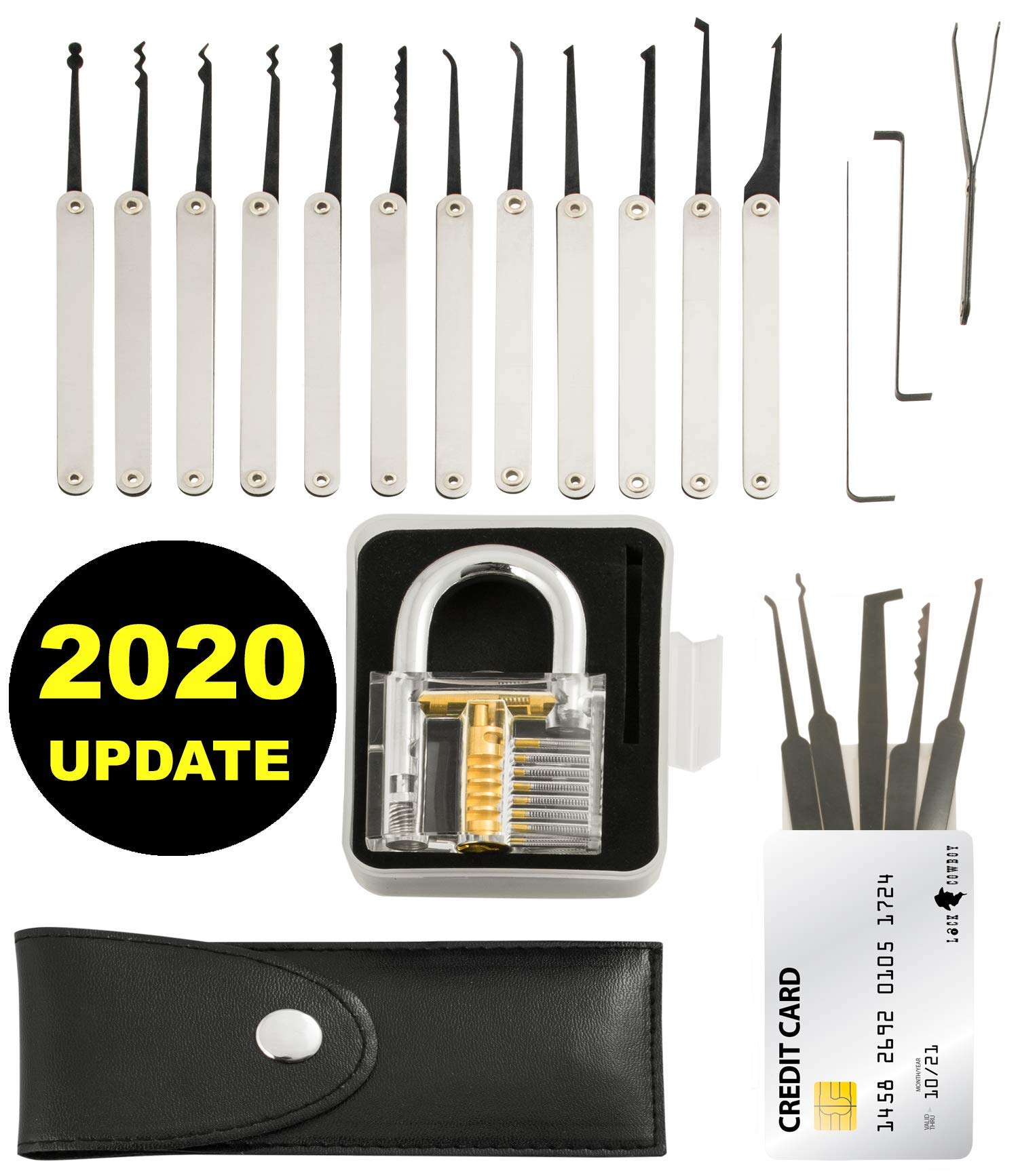 20Piece Lock Pick Set with Transparent Training Padlock and Credit