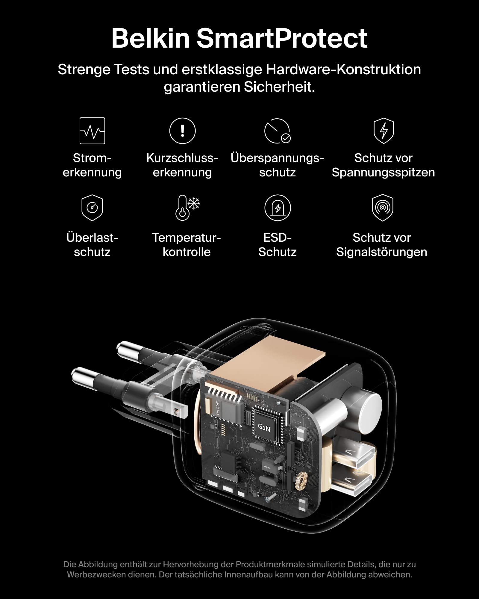 Belkin SmartProtect 2-Port USB C Ladegerät, 67W, GaN-Ladegerät, 2X USB-C, Schnellladen für Geräte wie MacBook, iPhone 17, iPad Pro, Chromebook, Galaxy S25 Ultra, Pixel 10, USB Adapter – Schwarz 7