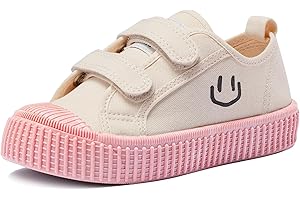 HAPPY NOCNOC Toddler Shoes for Boys & Girls, Canvas Dual Hook and Loops Sneakers with Candy-Colored Sole