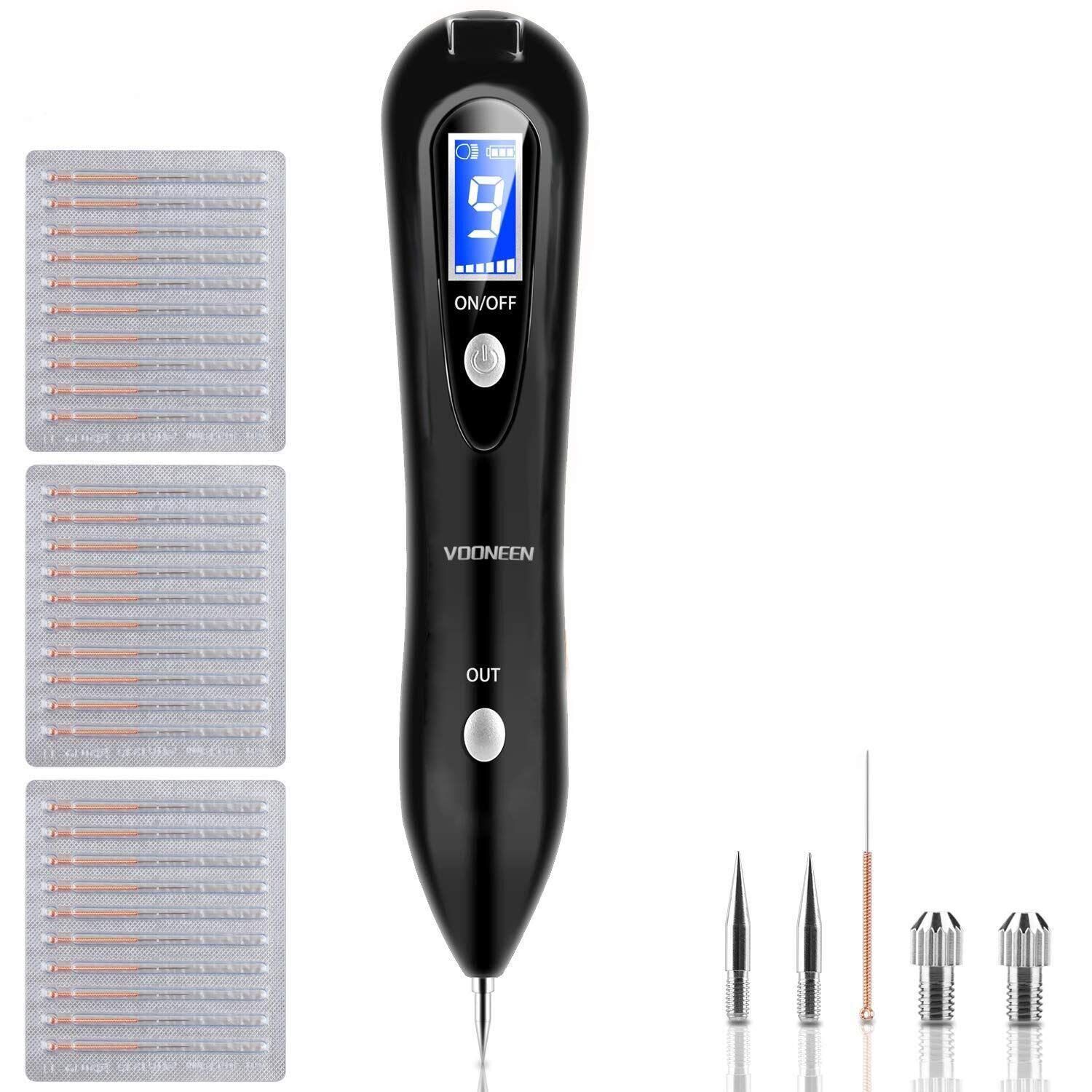 Skin Tags Remover Pen, VOONEEN Mole Remover with 9 Strength Levels &LED Spotlight, Portable Rechargeable Skin Tag Removal Pen for Wart, Freckle, Nevus, Dark Spot and Small Tattoo (Black)