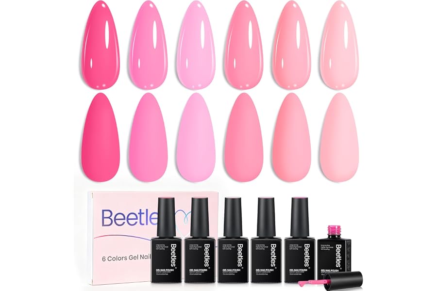 Beetles Pink Gel Nail Polish Set - 6 Colors Bright Hot Light Baby Pink Summer Gel Polish Soak off UV LED Cured Nail Art Design Salon Home DIY Manicure Gifts for Women Pink Love