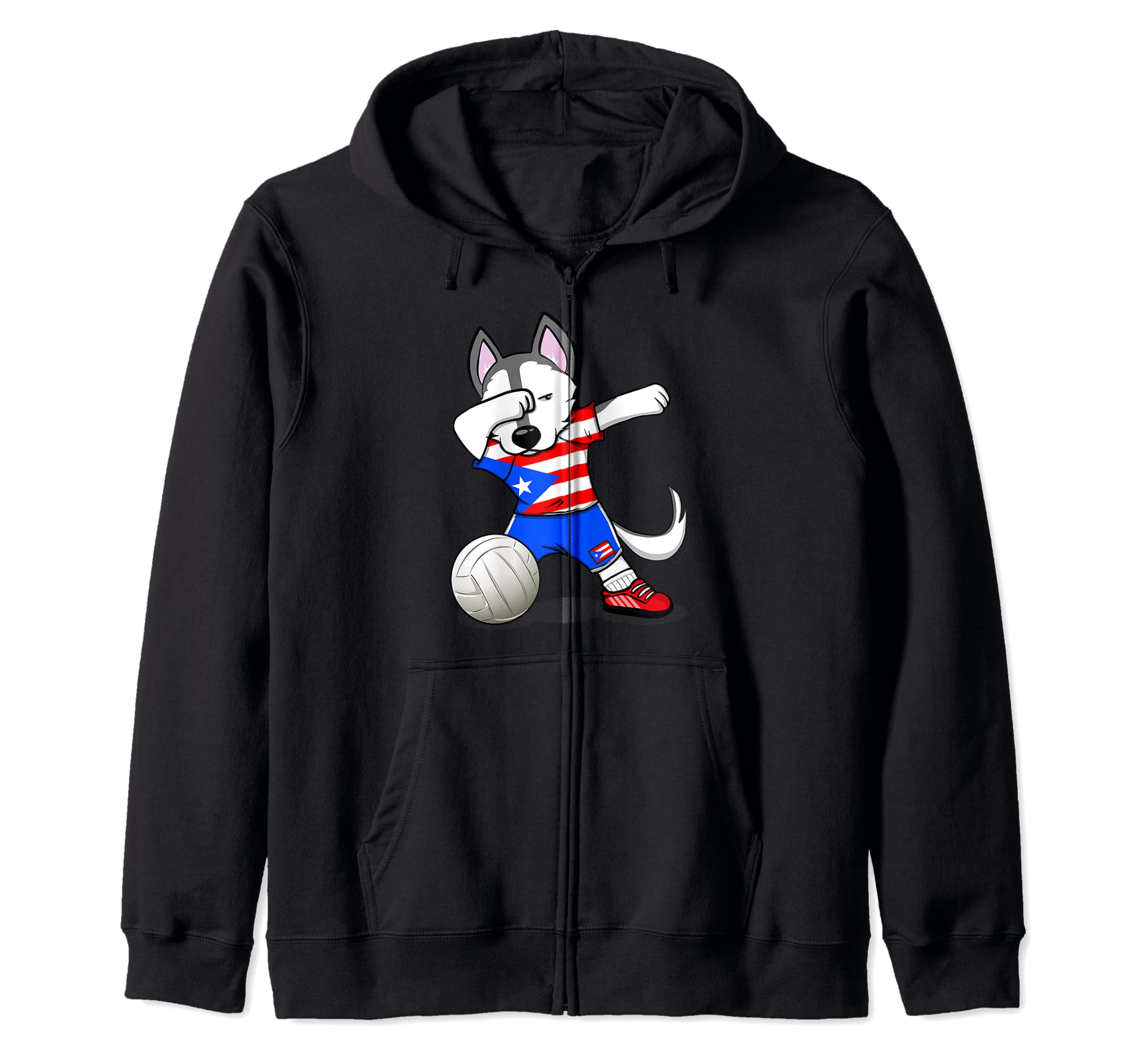 Dabbing Husky Dog Puerto Rico Volleyball Fans Jersey Flag Zip Hoodie