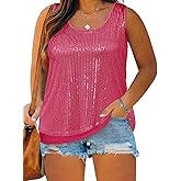 Imily Bela Womens Plus Size Sequin Tank Tops Summer Scoop Neck Sleeveless T-shirts Sexy Sparkle Shimmer Tunic Tops