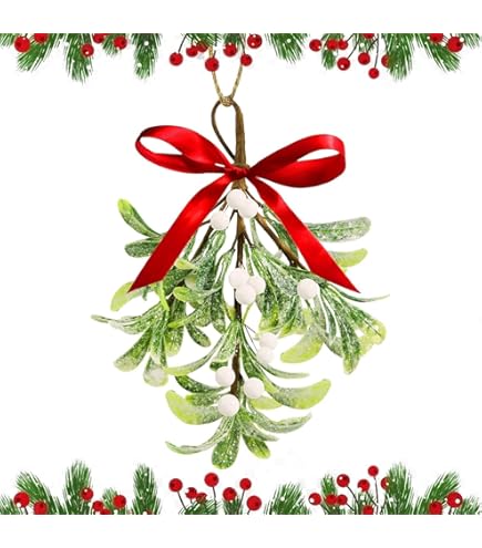 Ornements De Gui De Noël Avec Nœud Rouge Boules De Gui Artificielles De Vacances Décorations De Boule De Baiser De Noël Décorations De Branches De Gui