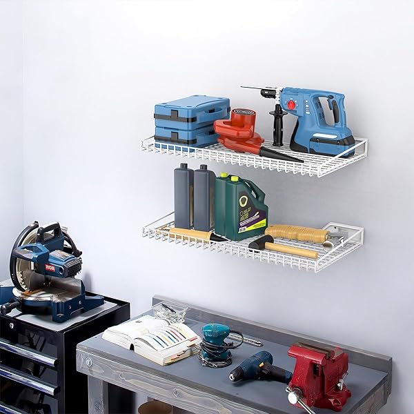 TORACK 2 PACK WALL MOUNTED STORAGE SHELVES, 23.5″ X 12″ WALL SHELF FOR GARAGE, CLOSET, LAUNDRY ROOM, HEAVY DUTY GARAGE WALL SHELVING, HOLDS UP TO 65 LBS(WHITE)