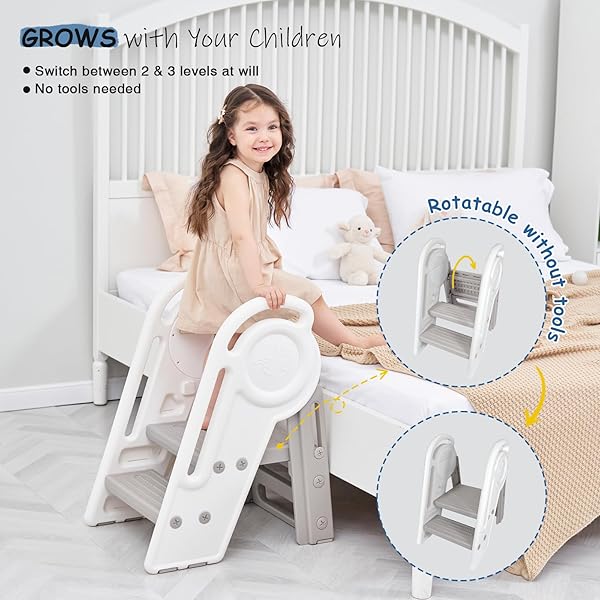 HARWAYA FOLDABLE TODDLER STEP STOOL FOR BATHROOM SINK, ADJUSTABLE KIDS 3 OR 2 STEP STOOL FOR TODDLERS BATHROOM TOILET POTTY, PLASTIC BABY GIRL CHILD STEPPING STOOL WITH HANDLE RAIL FOR KITCHEN COUNTER