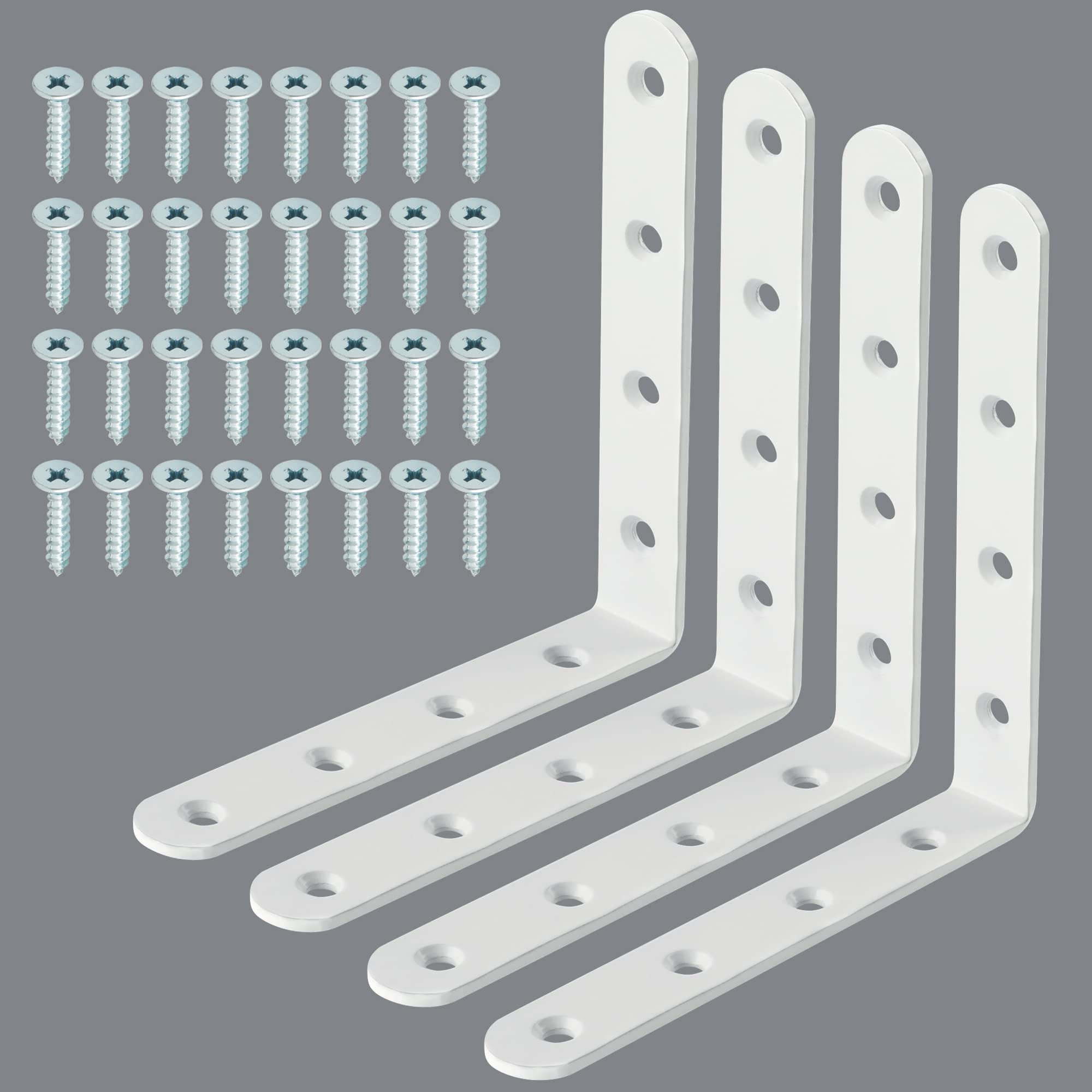 Sayayo Shelf Bracket Corner Brace Joint Angle Bracket Shelf Support Wall Hanging 125mm*125mm, Stainless Steel White Finish, 4 Pcs, EJM125W-4P