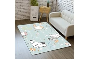 KOSSMJX Cartoon Cats Rug for Girls Lovely Kids Room Decor Carpet Blue Animals Theme Ultra Soft Carpet Rug Sofa Floor Mat for Living Sitting Playing Room Flannel Cartoon Cats Rugs for Girls Bedroom, 2'×3'