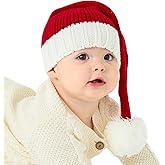 Diffy Homy Baby Santa Hat Christmas for Baby Toddler Infant Newborn Washable Fade-restant Knitted Santa Hat Soft Warm Long for New Year Festive Holiday Party Indoor Outdoor Winter Red