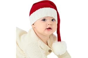 Diffy Homy Baby Santa Hat Christmas for Baby Toddler Infant Newborn Washable Fade-restant Knitted Santa Hat Soft Warm Long for New Year Festive Holiday Party Indoor Outdoor Winter Red