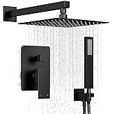 HoliSpa Shower System, Black Shower Faucet Set with 12-Inch Rain Showerhead and Handheld Spray, Wall Mounted High-Pressure Showerhead Combo Set Included Valve and Trim, Matte Black