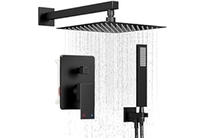 HoliSpa Black Shower System, Shower Faucet Set with 10-Inch Rain Showerhead and Handheld Spray, Wall Mounted High-Pressure Showerhead Combo Set Included Valve and Trim, Matte Black