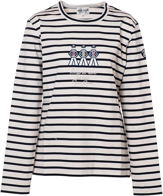 Amazon シナコバ Sina Cova レディース丸首長袖ｔシャツ 女性用 レディース長袖ｔシャツ レディース丸首ｔシャツ レディースロングｔシャツ レディースロンｔ レディースカットソー レディースボーダー レディースファッション マリンウェア ゴルフウェア ネイビー
