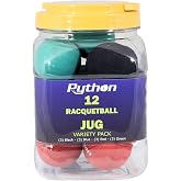 Python Variety Pack Racquetball(Jug) (12 Balls)(3-Black,3-Blue,3-Red, 3-Green)