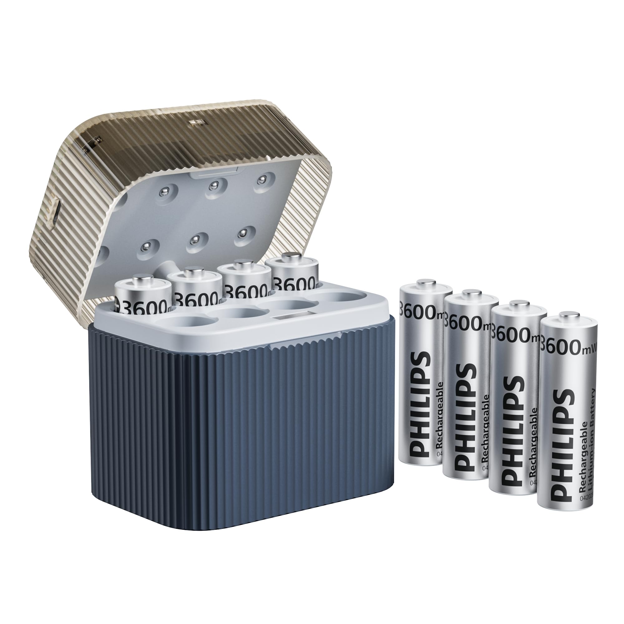 Photo 1 of Philips Rechargeable Lithium AA Batteries with Fast Charger 8 Pack 1.5V 3600mWh High Capacity AA Battery Constant Output Li-ion Double a Batteries Cycle Times up to 1200x