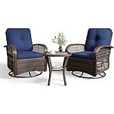 Aoxun 3 Pieces Patio Furniture Set, Patio Swivel Rocker Chairs Set of 2, Wicker Outdoor Bistro Set with Rocking Chair, Thicke