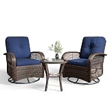 Aoxun 3 Pieces Patio Furniture Set, Patio Swivel Rocker Chairs Set of 2, Wicker Outdoor Bistro Set with Rocking Chair, Thickened Cushions and Table for Porch (Blue)