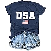 LAWOZZOS USA Shirts for Women 4th of July Shirt Patriotic T-Shirt American Flag Short Sleeve Tops