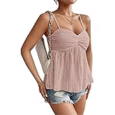Womens Peplum Tank Tops Cute Babydoll Lace Going Out Camisole Top Ruffle Spaghetti Strap Camisole