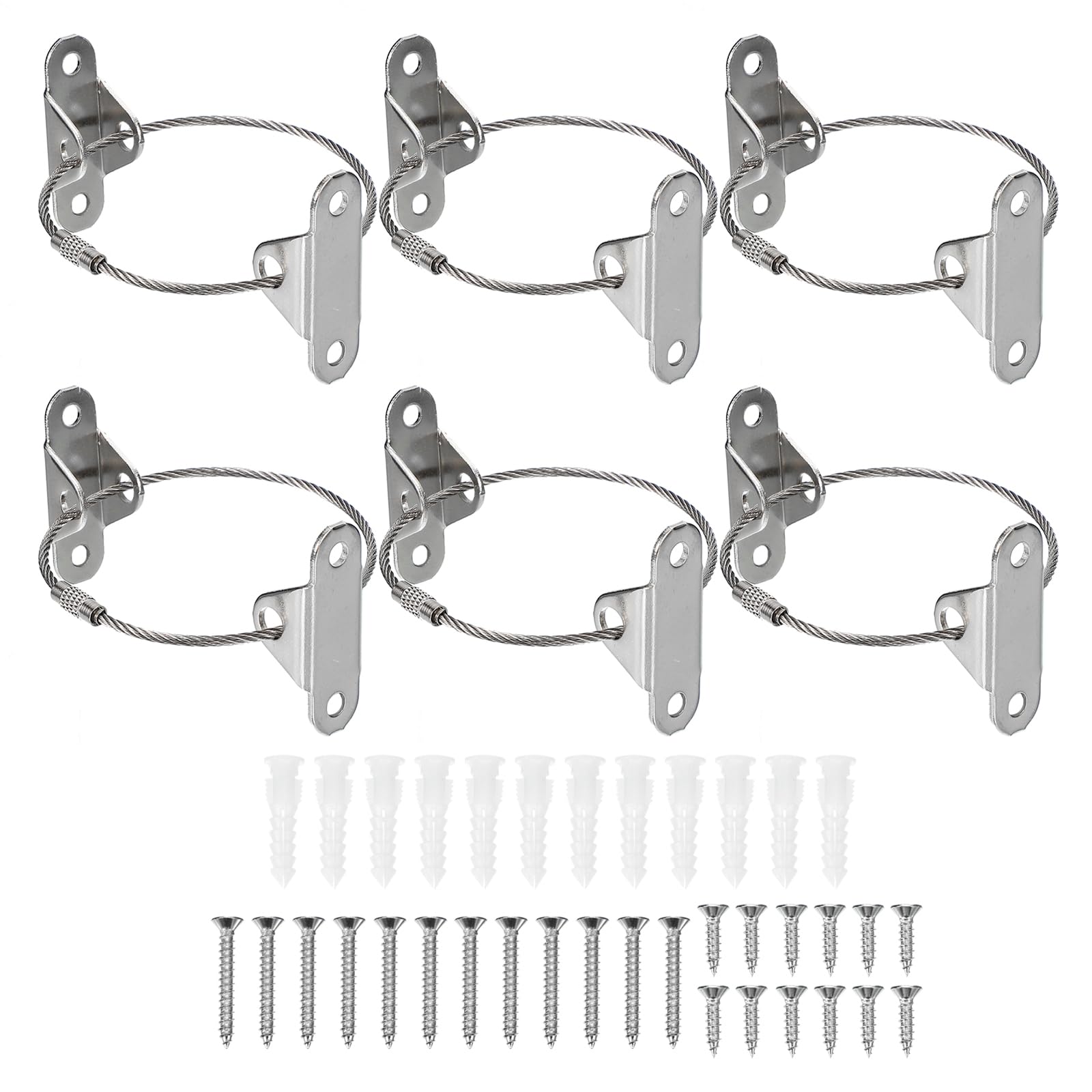 uxcell Furniture Anchors, 8 Inch Anti Tip Furniture Anchors Stainless Steel Furniture Securing Wall Anchors for Earthquake Straps Home Safety, Silver 6 Sets