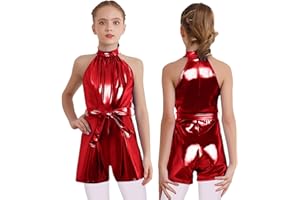 Yiesvsov Girls' Sequins Tank Ballet Unitard One Piece Bodysuit Glittery Dancewear Metallic Overalls Disco Dance Jumpsuit