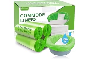 XUEPETT 120 Pack Commode Liners with 120 Super Absorbent Pads, Disposable Leakproof Bags for Bedside Commode, Universal Fit for Standard Toilet Chair Buckets