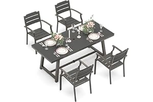 Cozyman Patio Table and Chairs Set, Patio Furniture Set, 5-Piece, HDPS All-Weather Material Outdoor Dining Set, Outdoor Furniture Set with Umbrella Hole, Dark Gray