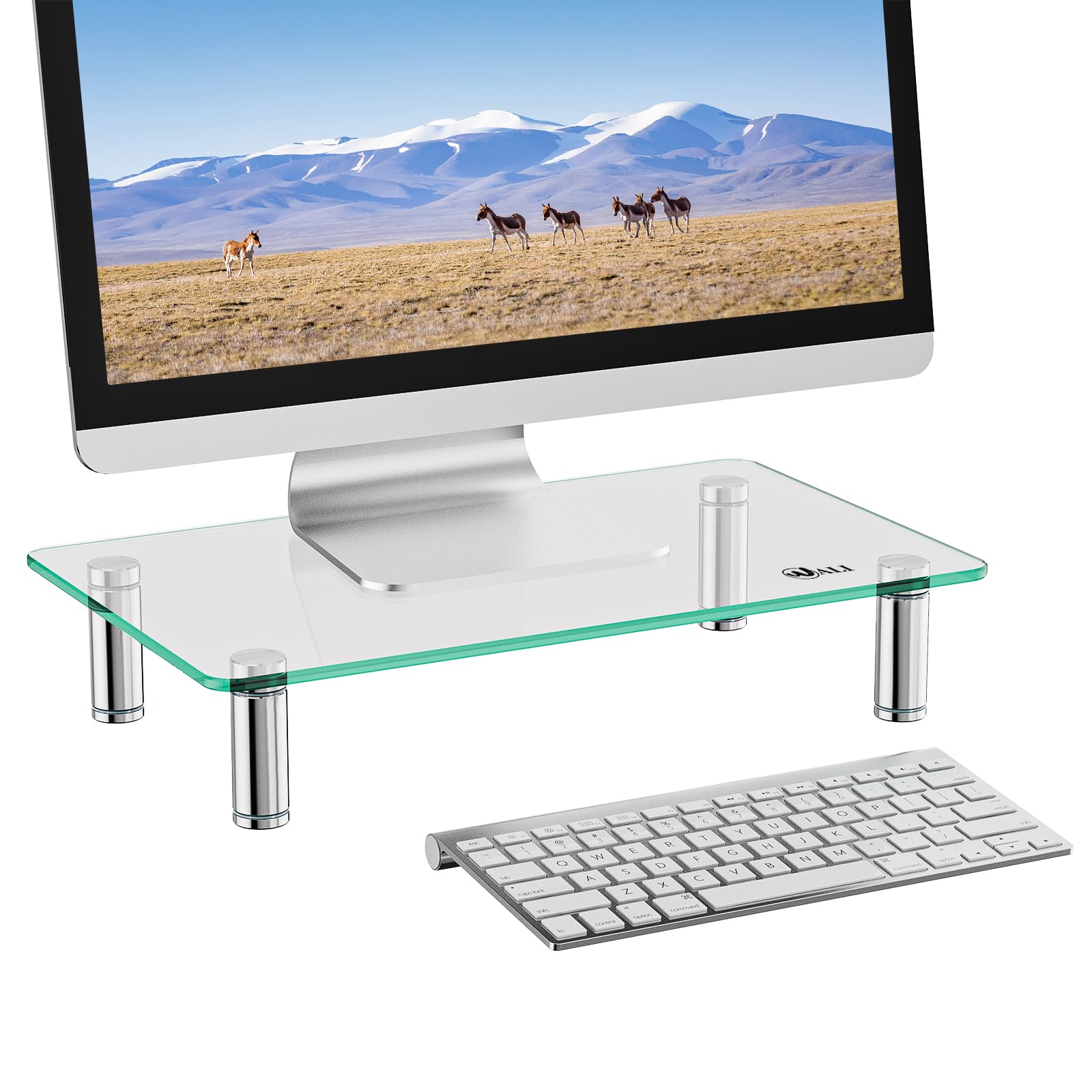 Photo 1 of WALI Glass Monitor Stand Riser for Desk,Height Adjustable Computer Monitor Riser, Clear Monitor Stand for Laptop TV Computer Screen, Desk Organization, Office Supplies (GTT001), 16 X 10 inch, Clear