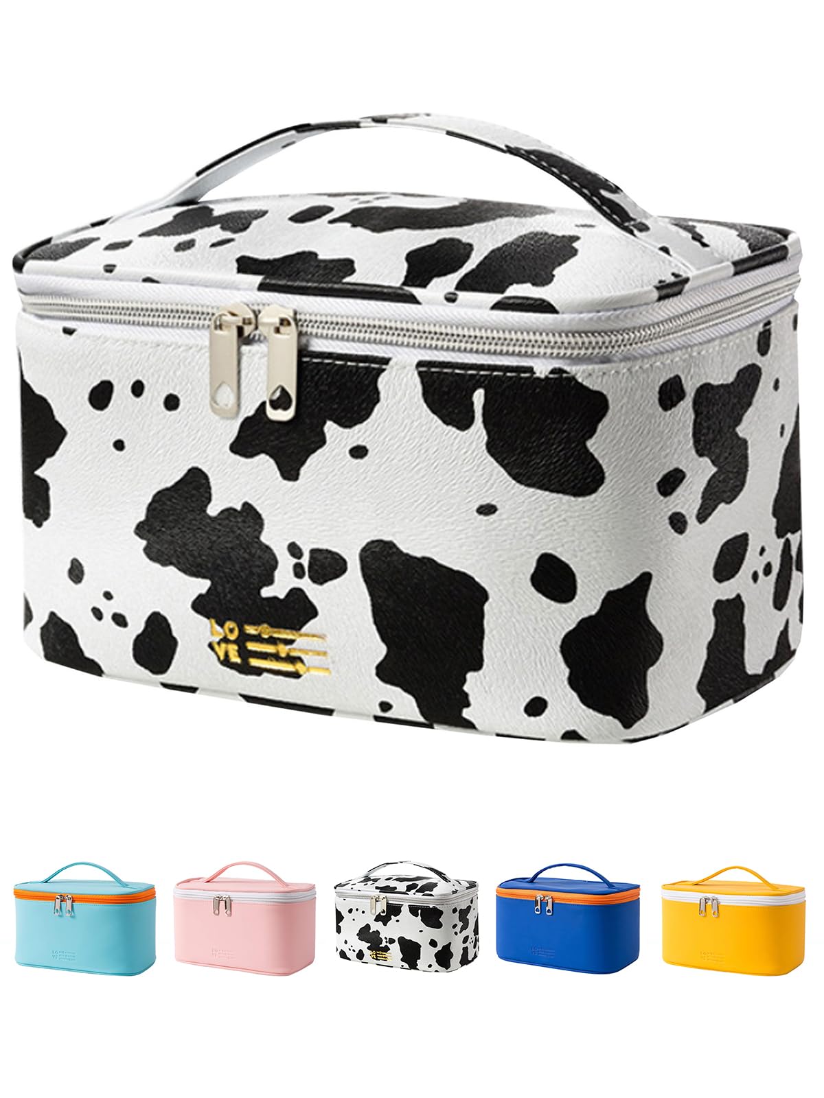 Meiyuuo Cute Makeup Bag Small Cosmetic Bags for Women Ladies Medium Pouch Toiletry Bag PU Waterproof Organizer (Cow Print) — image 1