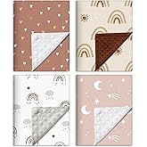 Tiamon 4 Pack Boho Rainbow Baby Blankets for Girl Boy Newborn Unisex Baby Quilts Boho Toddler Blanket Double Layer Dot Back 30 x 40 in Soft Gender Neutral Shower Gift Nursery Stroller
