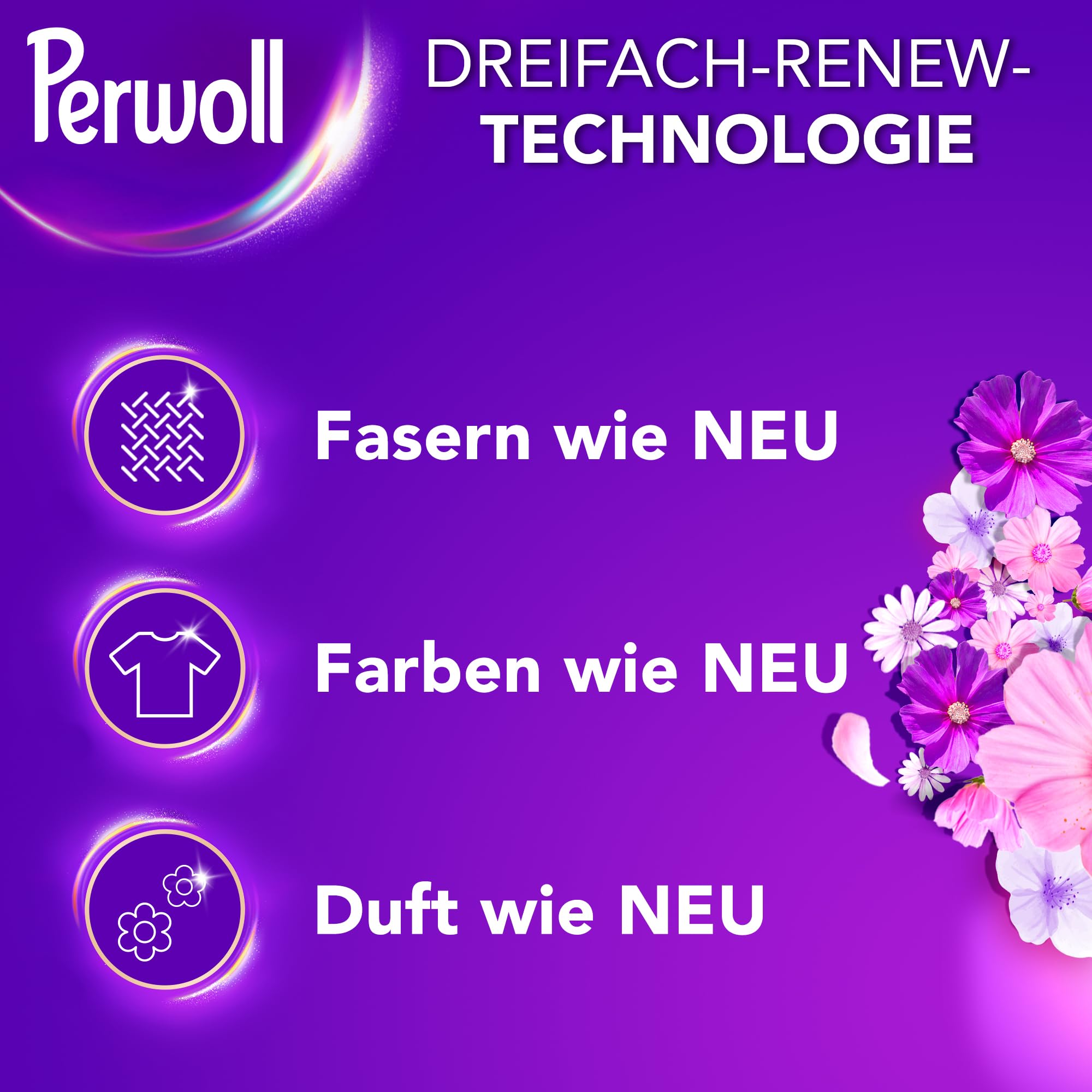 Perwoll Blütenrausch Waschmittel (80 Waschladungen), Feinwaschmittel reinigt sanft und erneuert Farben und Fasern, für alle farbigen Textilien, Color Waschmittel mit Dreifach-Renew-Technologie 2