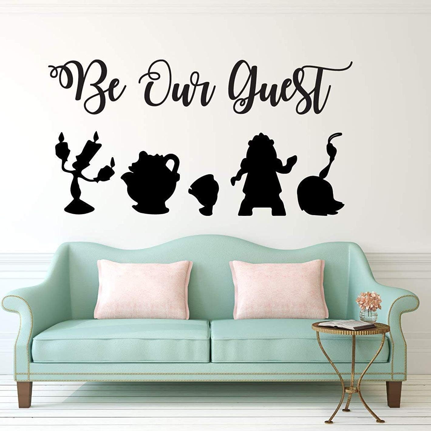 Amazon Com Fsds Be Our Guest Wall Decal Beauty And The Beast Lumiere Mrs Potts Chip Cogsworth And Featherduster Home Kitchen
