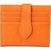 grande 3803 Genuine Leather Card Holder For Women and Men Slim Minimalist Card Case Small Snap Wallet (Orange)