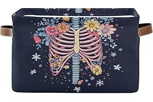 ALAZA Skeleton Sugar Skull Flower Large Storage Basket for Organizing Foldable Storage Bin for Shelves Home with Handles 1 Pa