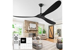 ELIORA Ceiling Fan Without Lights 72 Inch Large Ceiling Fan, Outdoor Ceiling Fan No Lights with Wall and Remote Control, 3 Blade Solid Wood Indoor Outdoor Black Ceiling Fans for Patios Living Room Farmhouse