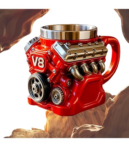 Taza De Café Con Forma De Motor V8 - Acero Inoxidable, 400 Ml, Regalo Para Amantes De Los Coches